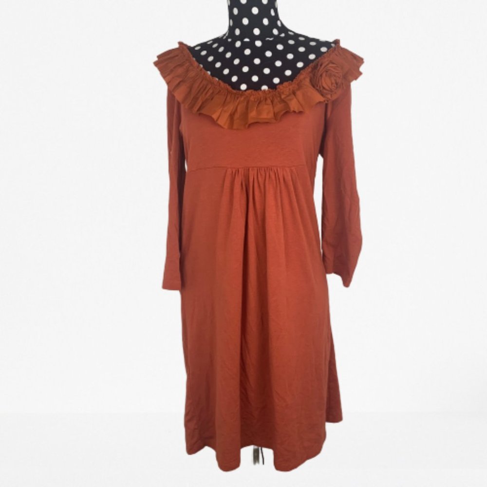 J.Crew Rust Ruffle Flower Neckline Size Medium - Picture 6 of 6